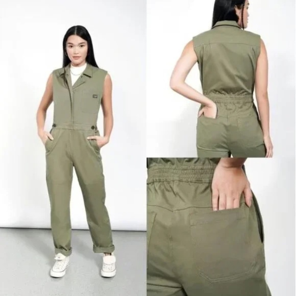 Wildfang High Waisted Sleeveless Jumpsuit Coverall - Olive M